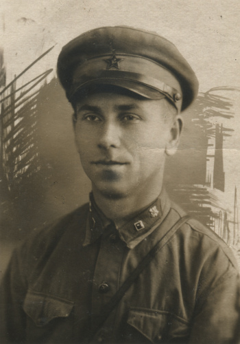 Пример «цельного знака». Неизвестный командир 
	химических частей (категория к-3) с петличными значками.