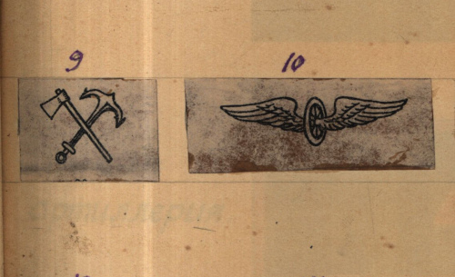 Рисунки значков значков № 9 и № 10 из приложения 
	к приказу РВС СССР № 807 от 20 июня 1924 г. (РГВА, ф. 47, оп. 7, д. 125, л. 27).