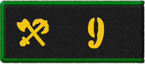 Петлица войск военых сообщений периода 1924-1928 гг., в данном случае красноармейца 9-го 
	железнодорожного полка с соответствующей шифровкой. Рисунок Кирилла Васильева