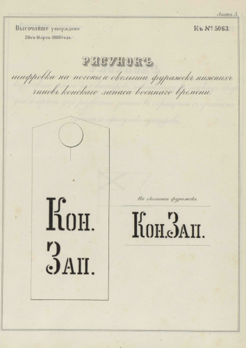 Рисунок 1. Образцовый рисунок шифровок на погоны и 
	околыш фуражек нижних чинов КЗ образца 1888 г.