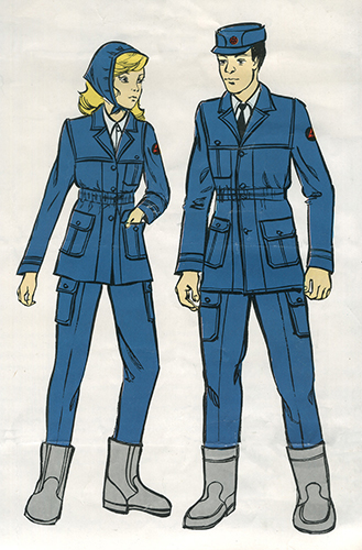 Рисунок установленной в 1975 г. форменной одежды для членов 
	подразделений и штабов ГО СФРЮ (мужчин и женщин)